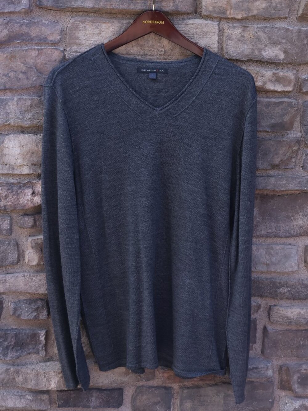 John Varvatos U.S.A. Men’s Gray Wool Blend V-Neck Long-Sleeve Shirt L